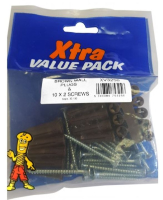 (image for) FAST PAK XTRA VALUE PACKS BROWN WALL PLUGS & SCREWS - 10X2 - 30S