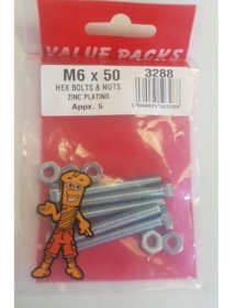 (image for) FAST PAK VALUE PACKS HEX BOLTS & NUTS ZINC PLATING - M6X50 - 5S