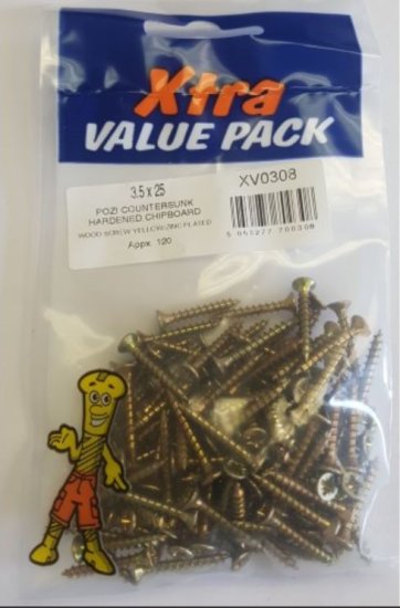 (image for) FAST PAK XTRA VALUE PACKS HARDENED CHIPBOARD WOOD SCREWS YELLOW ZINC PLATED - 3.5X25 - 110S