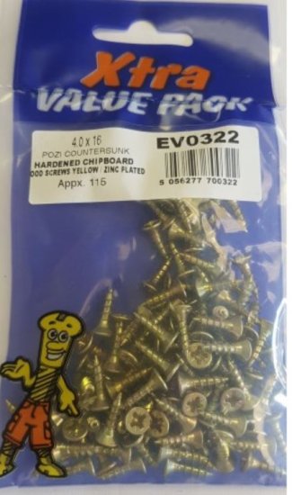 (image for) FAST PAK XTRA VALUE PACKS HARDENED CHIPBOARD WOOD SCREWS YELLOW ZINC PLATED - 4.0X16
