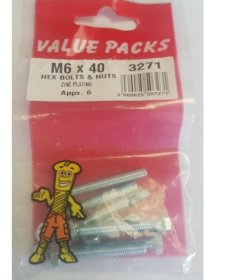 (image for) FAST PAK VALUE PACKS HEX BOLTS & NUTS ZINC PLATING - M6X40 - 6S