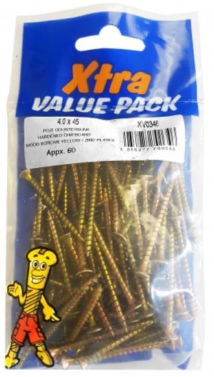 (image for) FAST PAK XTRA VALUE PACK SHARDENED CHIPBOARD WOOD SCREWS YELLOW ZINC PLATED - 4.0X45 - 60S