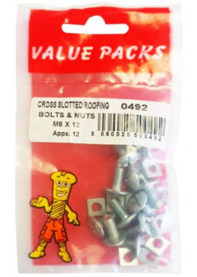 (image for) FAST PAK VALUE PACKS CROSS SLOTTED ROOFING BOLTS & NUTS - M6X12 - 8S
