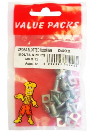 (image for) FAST PAK VALUE PACKS CROSS SLOTTED ROOFING BOLTS & NUTS - M6X12 - 8S