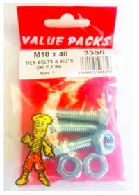(image for) FAST PAK VALUE PACKS HEC BOLTS & NUTS ZINC PLATED - M10X40 - 3S