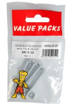 (image for) FAST PAK VALUE PACKS CROSS SLOTTED ROOFING BOLTS & NUTS - M6X50