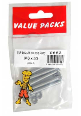 (image for) FAST PAK VALUE PACKS CUP SQUARE BOLTS & NUTS ZINC 5S - M6X50