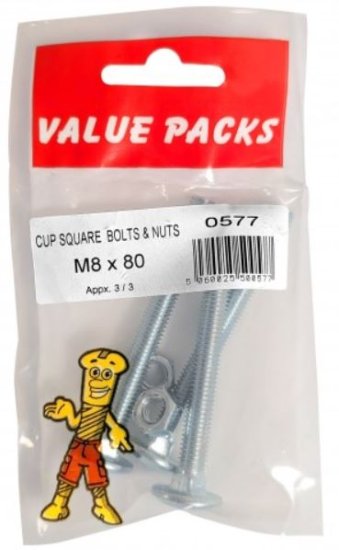 (image for) FAST PAK VALUE PACKS CUP SQUARE BOLT & NUTS - M8X80 - 3S
