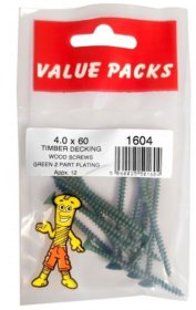 (image for) FAST PAK VALUE PACKS TIMBER DECKING WOOD SCREWS GREEN 2 PART PLATING - 4.0X60 - 12S
