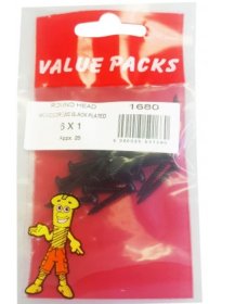 (image for) FAST PAK VALUE ROUND HEAD WOODSCREWS BLACK PLATED - 6X1 - 25S