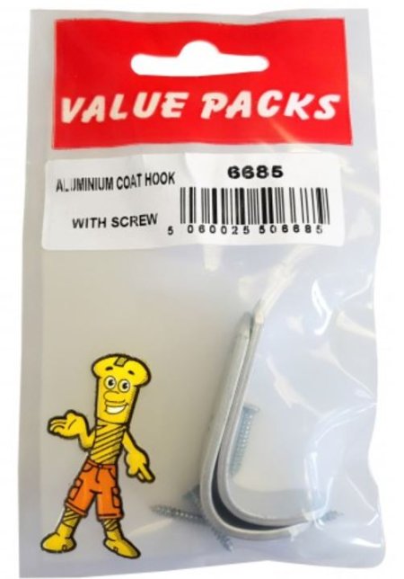 (image for) FAST PAK VALUE PACKS ALUMINIUM COAT HOOK WITH SCREW - 2S