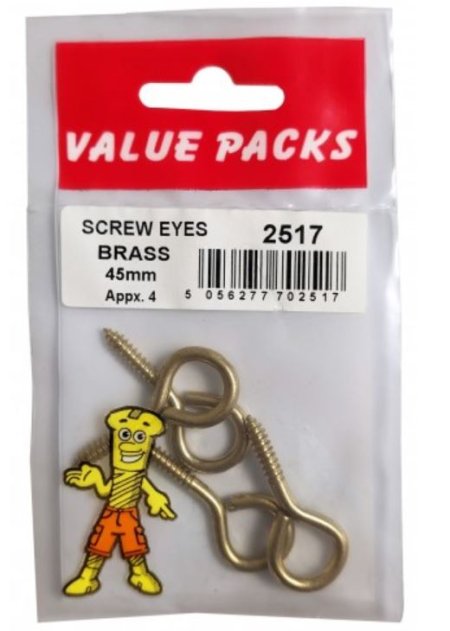 (image for) FAST PAK VALUE PACKS SCREW EYES BRASS - 45MM - 4S