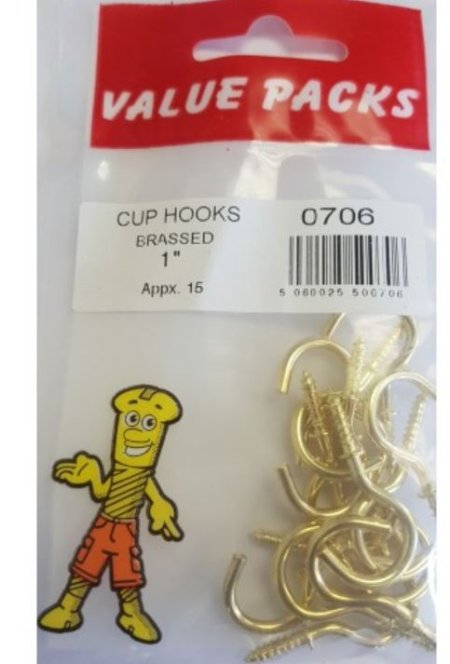 (image for) FAST PAK VALUE PACKS CUP HOOKS BRASSED - 15S - 1INCH