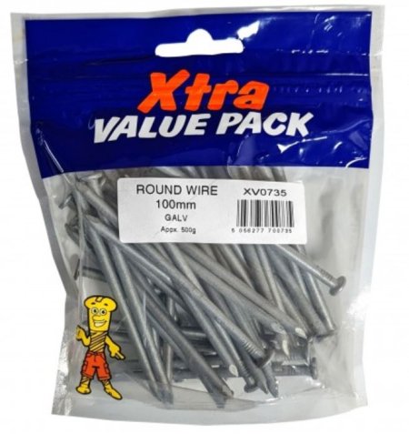 (image for) FAST PAK XTRA VALUE PACKS ROUND WIRE NAILS GALVANIZED - 100MM - 500G
