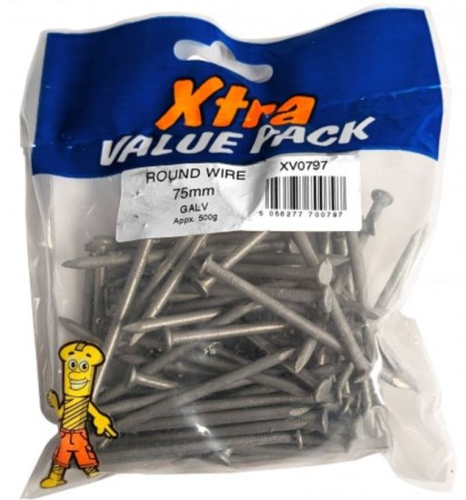 (image for) FAST PAK XTRA VALUE PACKS GALVANIZED ROUND WIRE NAILS - 75MM - 500G