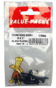 (image for) FSAT PAK VALUE PACKS ROUND HEAD BLACK WOODSCREWS - 8X1INCH - 15