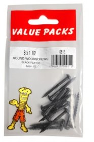 (image for) FSAT PAK VALUE PACKS ROUND HEAD BLACK WOODSCEWS - 8X1&1/2INCH - 12S