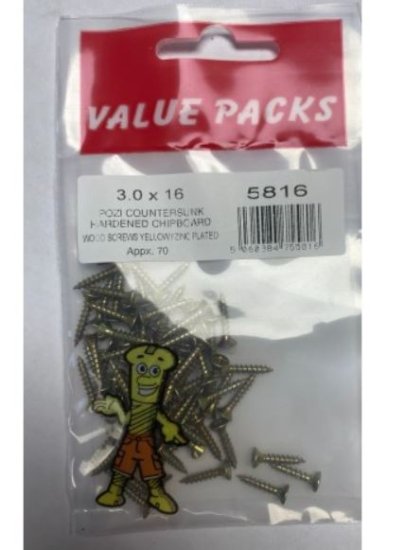 (image for) FAST PAK VALUE PACKS HARDENED CHIPBOARD WOODSCREWS YELLOW ZINC PLATED - 3.0X16 - 70S