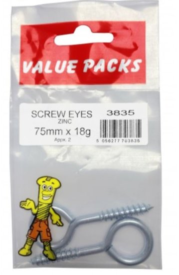 (image for) FAST PAK VALUE PACKS SCREW EYES ZINC PLATED - 75MMX18G - 2S