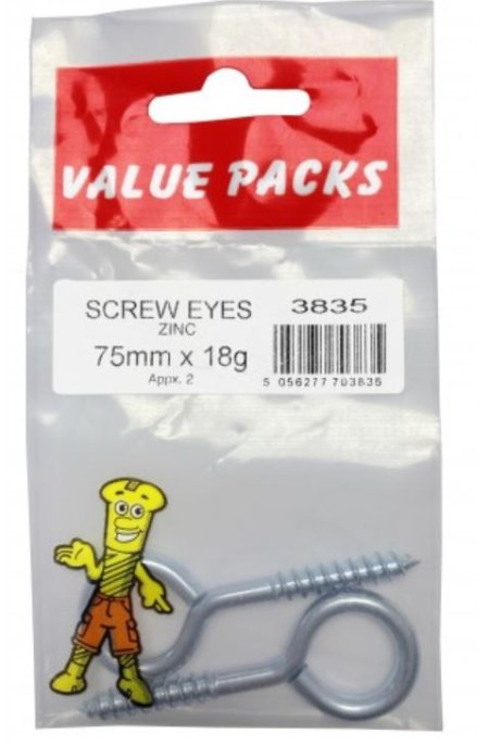 (image for) FAST PAK VALUE PACKS SCREW EYES ZINC PLATED - 75MMX18G - 2S