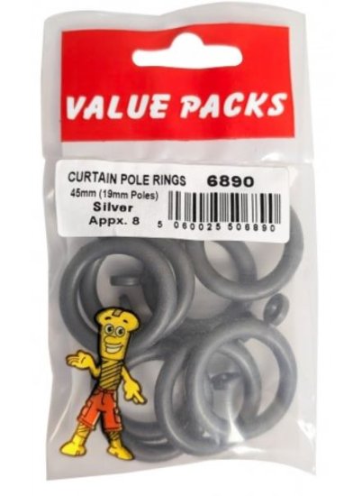 (image for) FAST PAK VALUE PACKS CURTAIN POLE RINGS SILVER - 45MMX19MM - 8S
