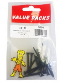 (image for) FAST PAK VALUE PACKS COUNTERSUNK BLACK WOODSCREWS - 8X1.5INCH - 20S