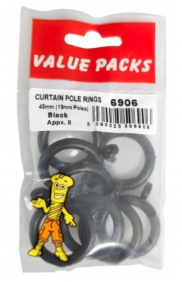 (image for) FAST PAK VALUE PACKS CURTAIN POLE RINGS BLACK - 45MM - 8S