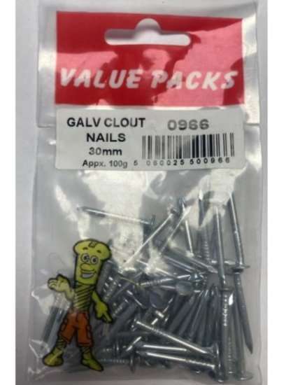 (image for) FAST PAK VALUE PACKS GALVANIZED CLOUT NAILS - 30MM - 100S