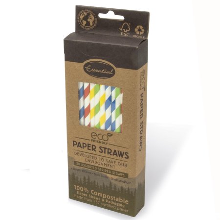 (image for) ESSENTIAL PAPER STRAWS STRIPE ASSORTED COLORS - 50S