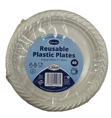 (image for) ESSENTIAL PLASTIC PLATE WHITE 40S - 7\"\"