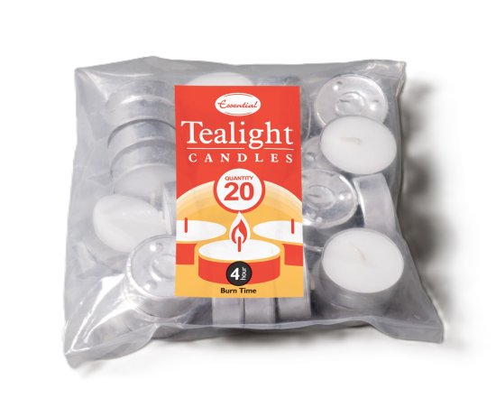 (image for) ESSENTIAL TEALIGHT CANDLES WHITE 20S - 4HRS
