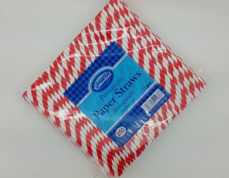(image for) ESSENTIAL PAPER STRAWS RED STRIPE - 250S
