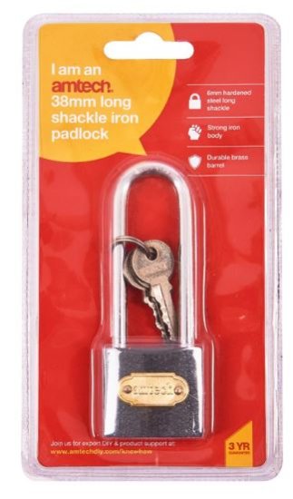 (image for) AMTECH LONG SHACKLE IRON PADLOCK-38MM