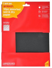 (image for) AMTECH WET AND DRY SILICON CARBIDE PAPER ASSORTED-10PC