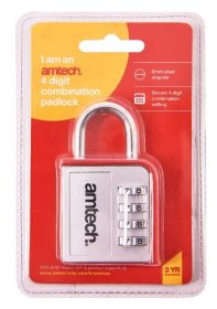 (image for) AMTECH 4 DIGIT ZINC COMBINATION PADLOCK-STD
