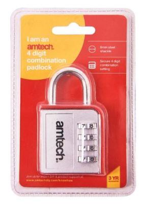 (image for) AMTECH 4 DIGIT ZINC COMBINATION PADLOCK-STD