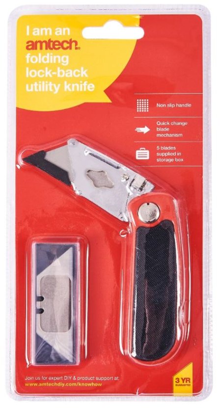 (image for) AMTECH FOLDING LOCK-BACK UTILITY KNIFE WITH 5 BLADE