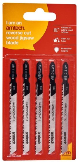 (image for) AMTECH REVERSE CUT WOOD JIGSAW BLADE SET -5PC