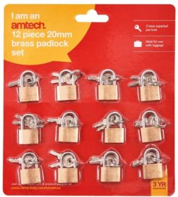(image for) AMTECH BRASS PADLOCK SET WITH 2 KEYS-20MM