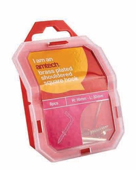 (image for) AMTECH BRASS PLATED SHOULDERED SQUARE HOOK-8PC