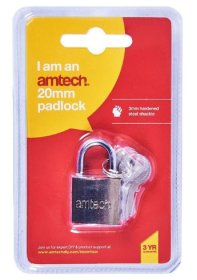 (image for) AMTECH STEEL PADLOCK WITH 3 KEYS-20MM