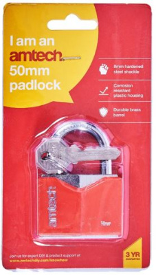 (image for) AMTECH RHOMBIC CHROME PLATED IRON PADLOCK RED-50MM