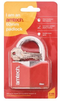 (image for) AMTECH RHOMBIC CHROME PLATED IRON PADLOCK RED-60MM