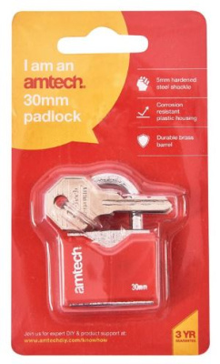 (image for) AMTECH RHOMBIC CHROME PLATED IRON PADLOCK RED-30MM