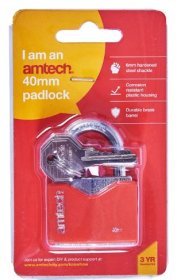 (image for) AMTECH RHOMBIC CHROME PLATED IRON PADLOCK RED-40MM