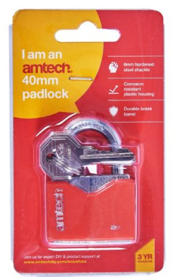 (image for) AMTECH RHOMBIC CHROME PLATED IRON PADLOCK RED-40MM