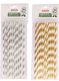 (image for) Caroline Gold/Silver Stripe Paper Straws 20S