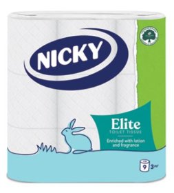 (image for) NICKY Elite Toilet Tissue 9-Roll 3-Ply (9x5) White - Paper Pack