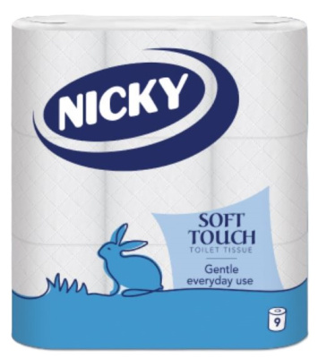 (image for) Nicky Soft Touch Toilet Tissue 9-Roll 2-Ply (9x5) White - Paper Pack