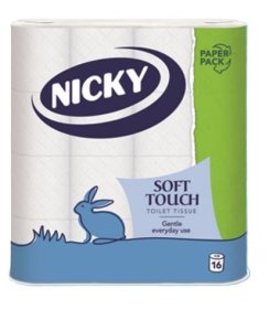 (image for) Nicky Soft Touch toilet tissue 16-Roll 2-Ply (16x5) White - Paper Pack